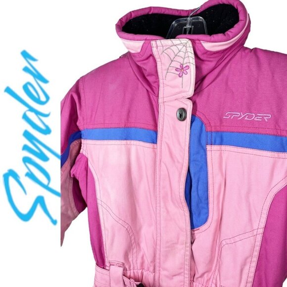 SPYDER Vintage Girl's Pink Retro Tie Dye Ski Snow Jumpsuit Stowed Hood, Size 5 - Picture 3 of 15